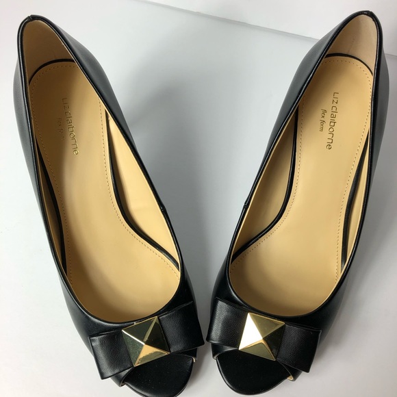SOLD Liz Claiborne Flex Form Black Peep Toe Heels - Picture 6 of 7